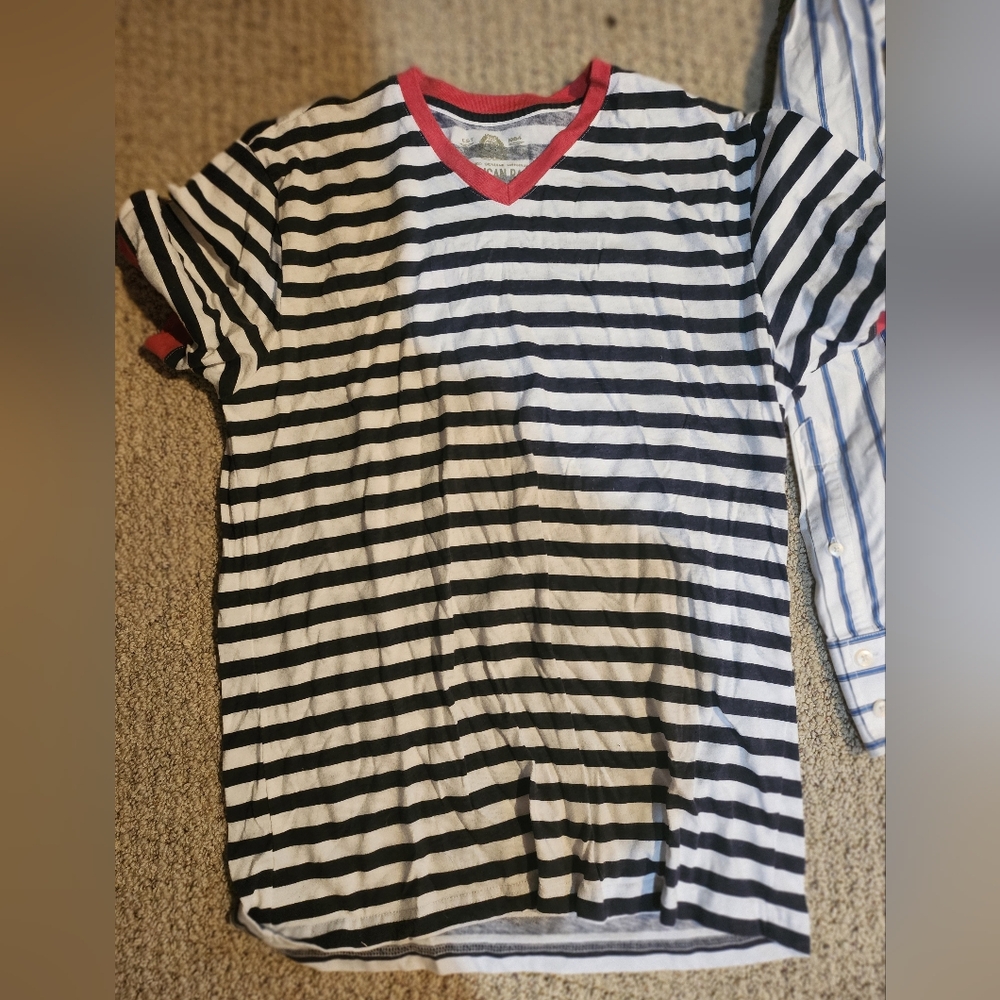 Vintage HOLLISTER Striped Black and White V-Neck T-Shirt
